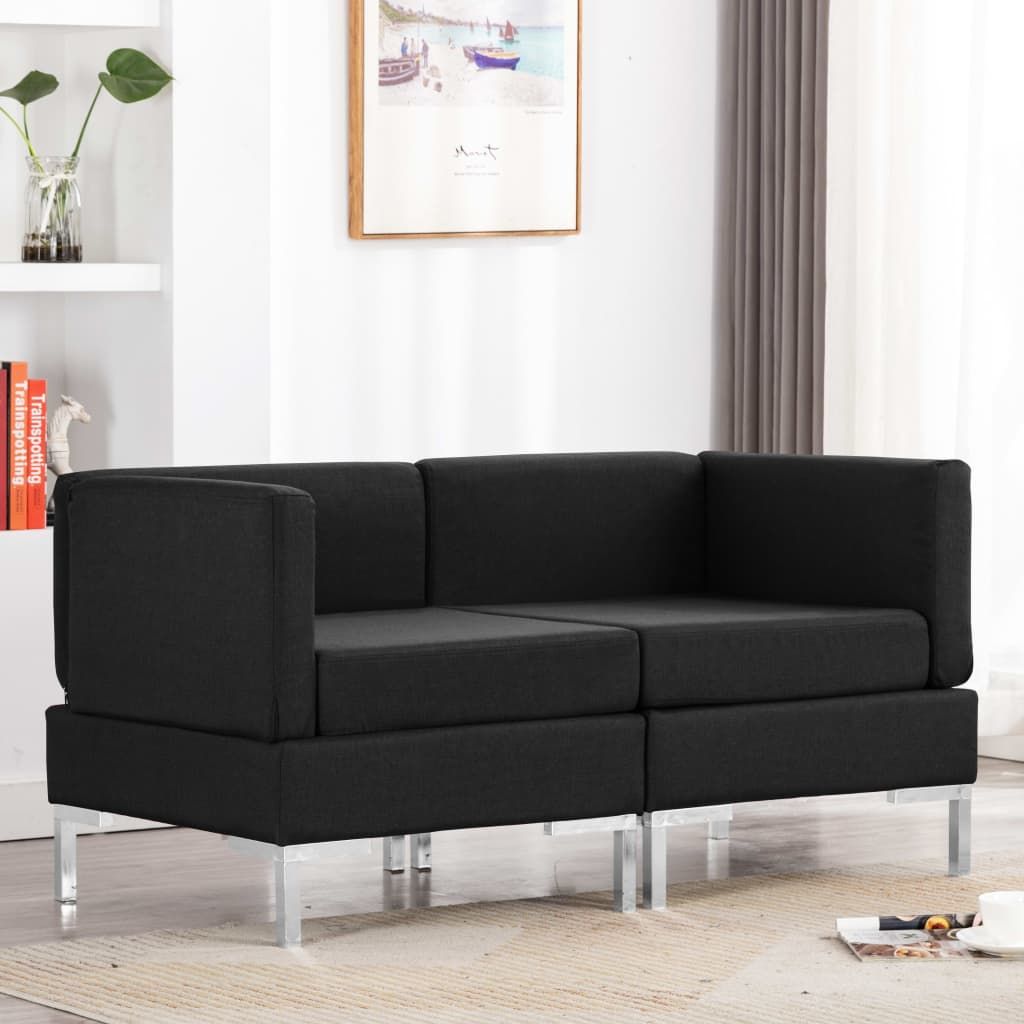 Sectional Corner Sofas 2 pcs with Cushions Fabric Black