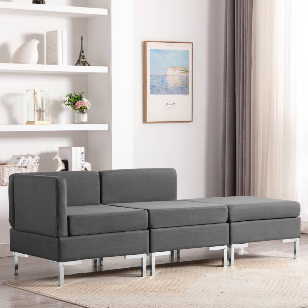 3 Piece Sofa Set Fabric Dark Grey