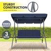 3 Seater Swing Chair with Cushion and Canopy for Outdoor Garden Patio Navy Blue