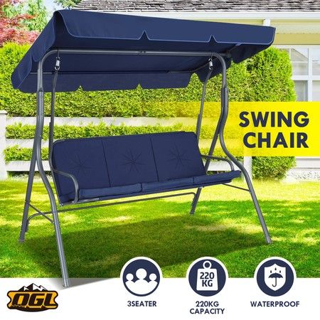 3 Seater Swing Chair With Cushion And Canopy For Outdoor Garden Patio Navy Blue Crazy S - Garden Swing Chair With Shade