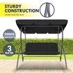 Garden 3 Seater Swing Chair Seat with Cushion and Canopy Black