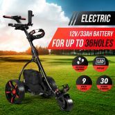 Electric Golf Trolley 3 Wheel Foldable Push Golf Buggy Cart 3 Distance Control LED Display- Black & Red