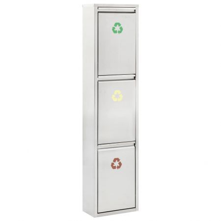 Recycle Dustbin Silver Stainless Steel 3x8 L