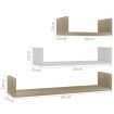 Wall Display Shelf 3 pcs White and Sonoma Oak Chipboard