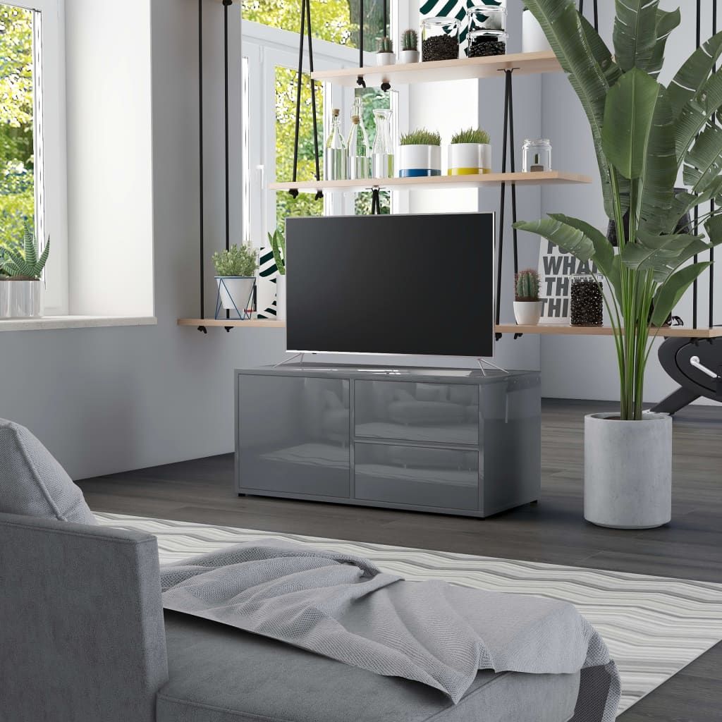 TV Cabinet High Gloss Grey 80x34x36 cm Chipboard