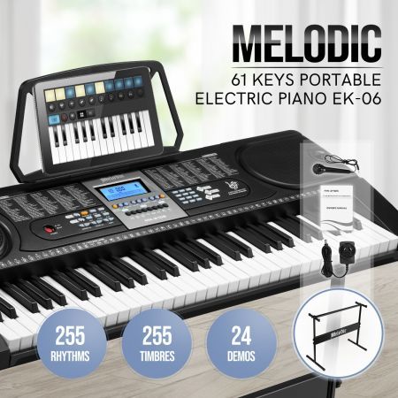 Portable 61 Keys Electronic Digital Music Keyboard with Microphone for Kids and Beginners Digital Piano 
