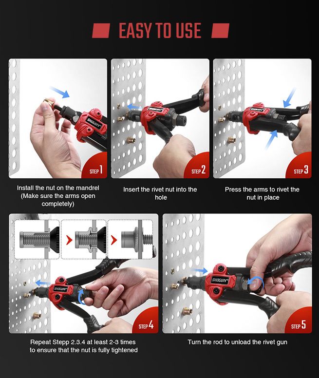 Rivet Nut Gun 11Inch Hand Rivet Nut Tool Set with 7 Mandrels & 70