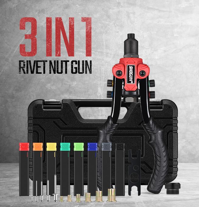 3in1 Heavyduty Hand Rivet Nut Gun Reaming Tool Set with 90 Rivets