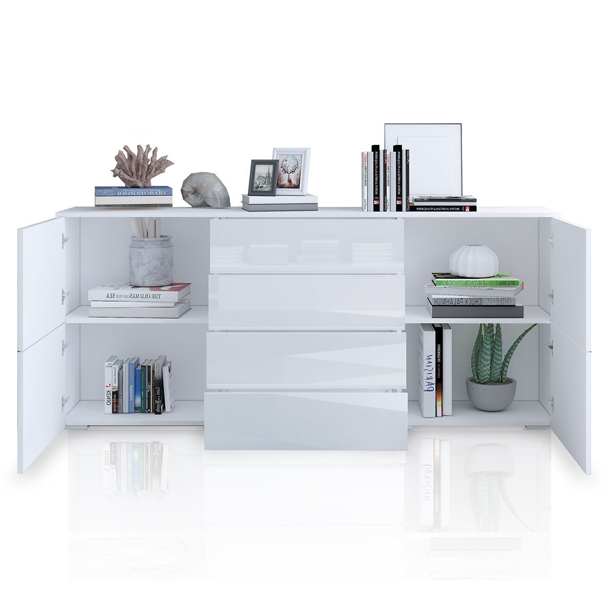 Sideboard Table Buffet Storage High Gloss Cupboard w/4 Doors