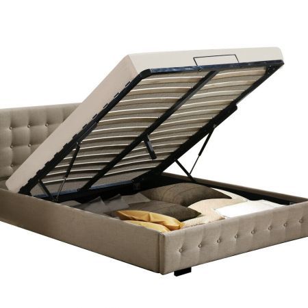 Levede Bed Frame Base With Gas Lift, Double Size Gas Lift Bed Frame Base With Storage Platform Fabric