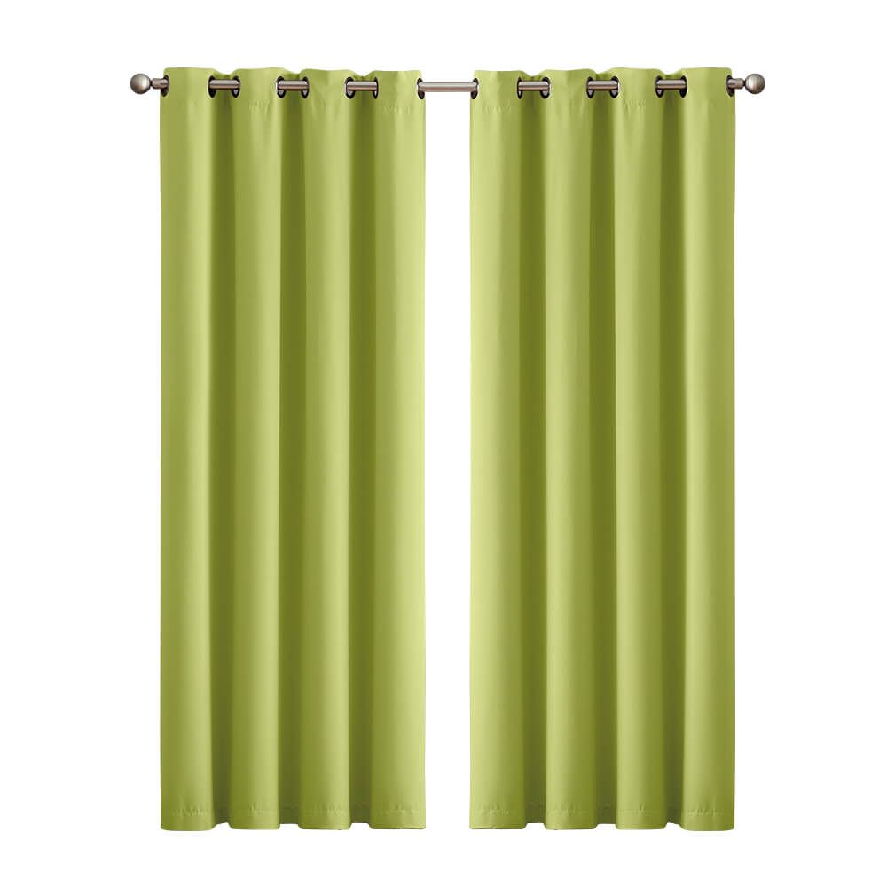 2x Blockout Curtains Panels 3 Layers Eyelet Room Darkening 240x230cm Green