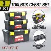 3 Piece Tool Boxes Set Organiser Trays Chest DIY Garage Toolbox Case Storage Bag