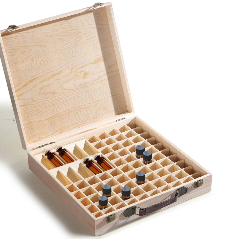 Essential Oil Storage Box Wooden 85 Slots Aromatherapy Container Organiser Case