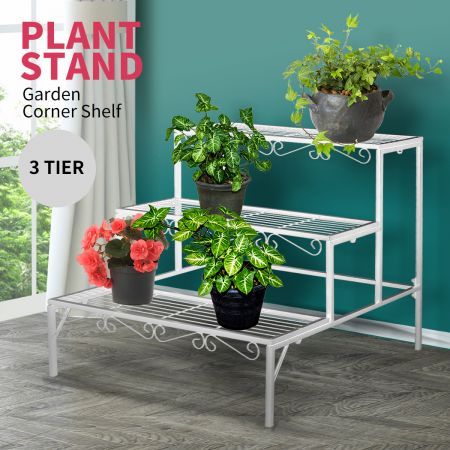 Levede Plant Stands Outdoor Indoor Metal Black Flower Pot 3 Garden Corner Shelf