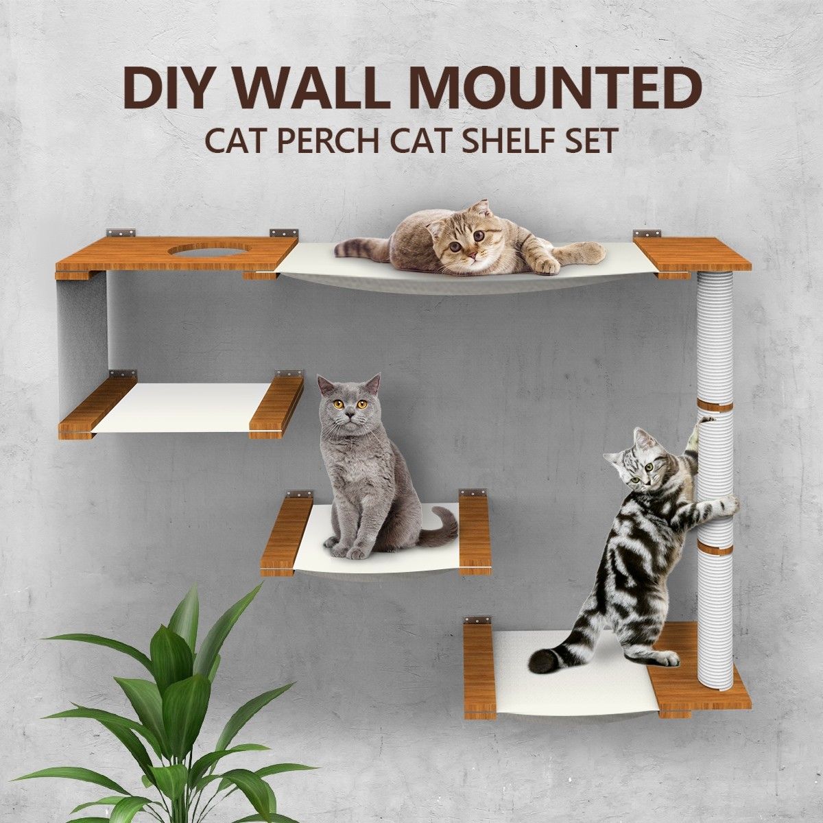 Floating Multi-Level Cat Shelves Sisal Scratching Post Wall Mounted Cat ...