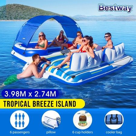 Bestway 3.89mx2.74m Inflatable Tropical Breeze 6 Person Floating Island Raft
