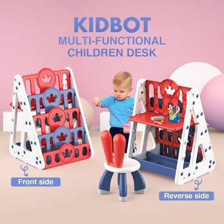 Kidbot 4 Tier Kids Sling Bookshelf Bookcase Book Storage Rack Organizer with Desk & Chair