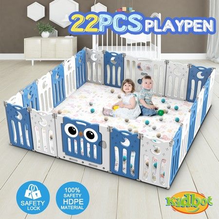Baby Playpen Kids Fence Room Safety Gate Enclosure Toddler Activity Centre Child Barrier Play Yard Foldable Owl Design 22 Panels