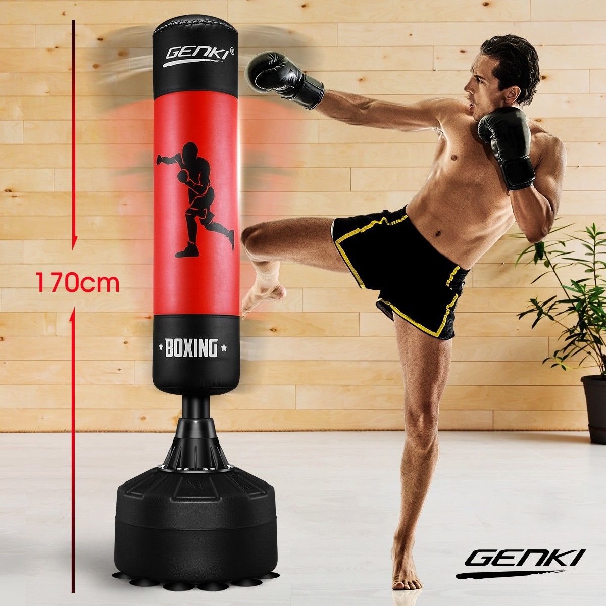 Genki Free Standing Punching Bag Boxing Stand Kicking Workout MMA UFC Training Gear Red 