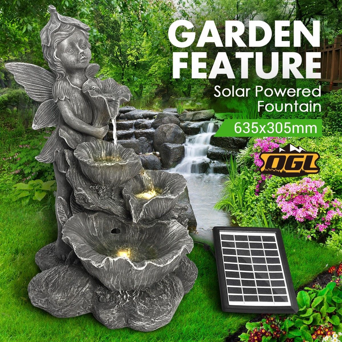 Fairy 4Tier Solar Water Fountain Garden Features Outdoor Bird Bath