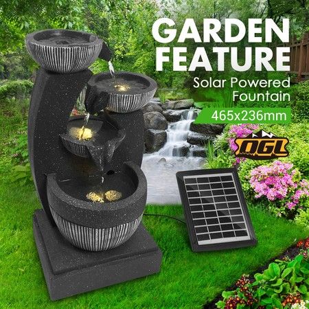 4 Tier Solar Water Fountain Garden, Solar Outdoor Water Fountain With Led Lights