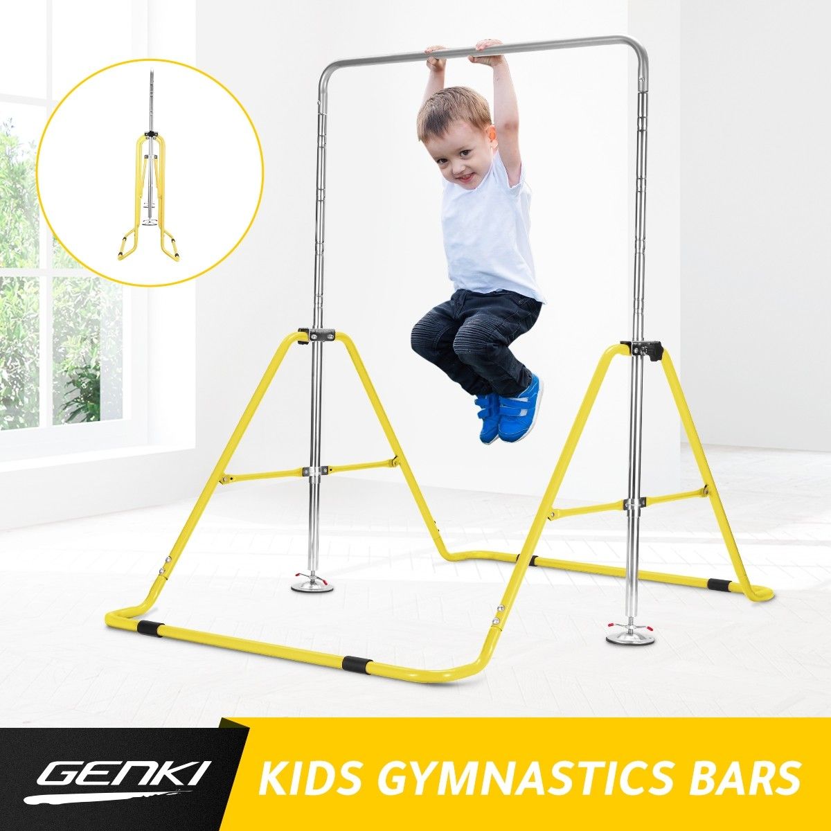 Genki Expandable Steel Gymnastic Bar Kids Junior Training Horizontal Kip Bar Yellow