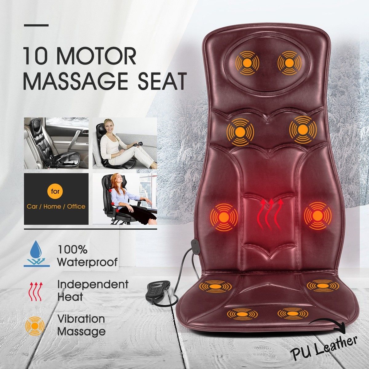 10 Motor Vibration Massage Chair Pad Cushion w/heat for Home Office Car