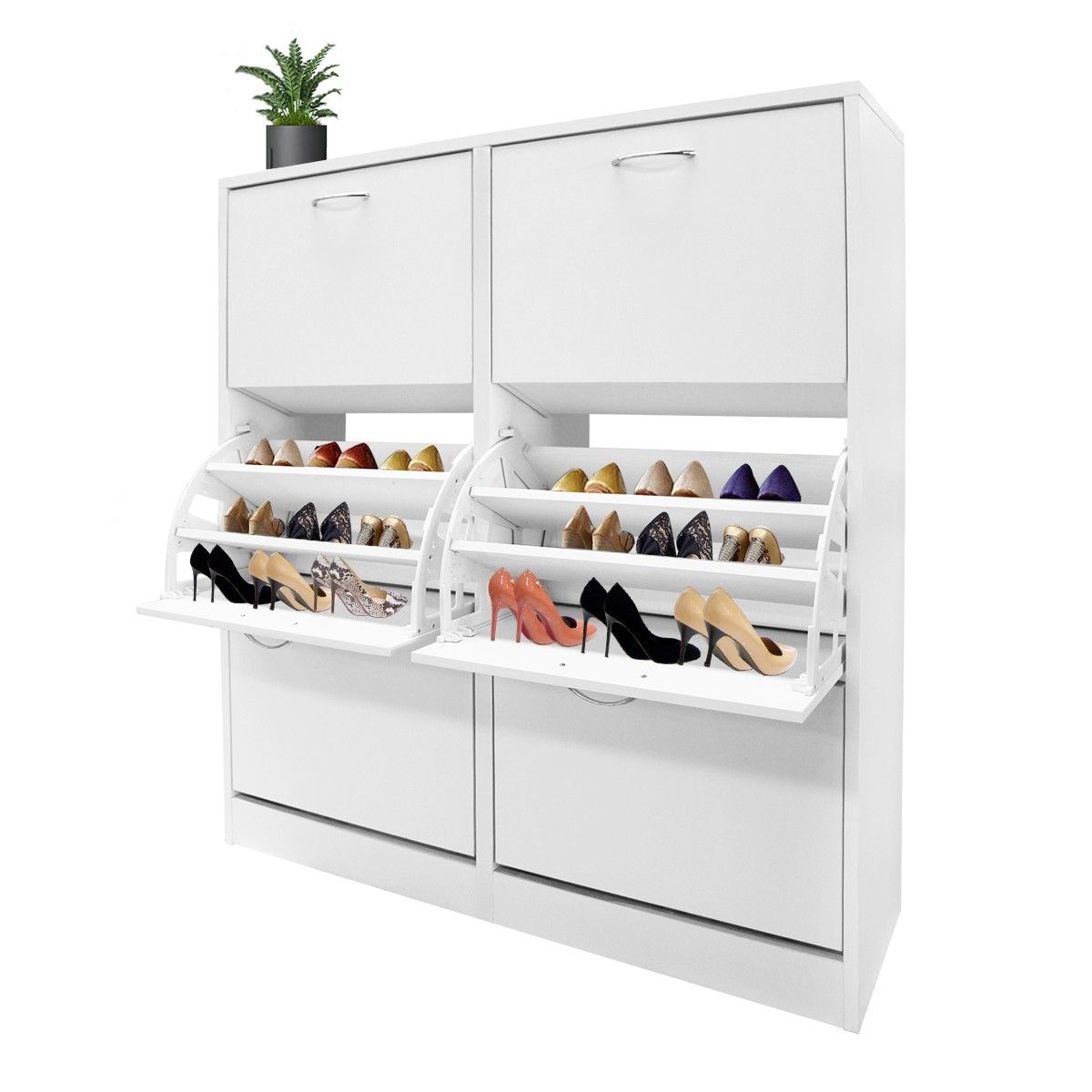 Wood Shoe Cabinet 54 Pairs Shoe Rack White with 6 Compartments | Crazy ...