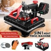 5 In 1 Heat Press Machine Swivel Multifunctional T-Shirt Heat Transfer with LCD Display