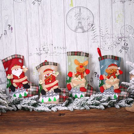 4 Packs Christmas Stockings Decorations Gifts Bag 3D Applique Style 4 Packs Christmas Stockings Decorations Gifts Bag 3D Applique Style