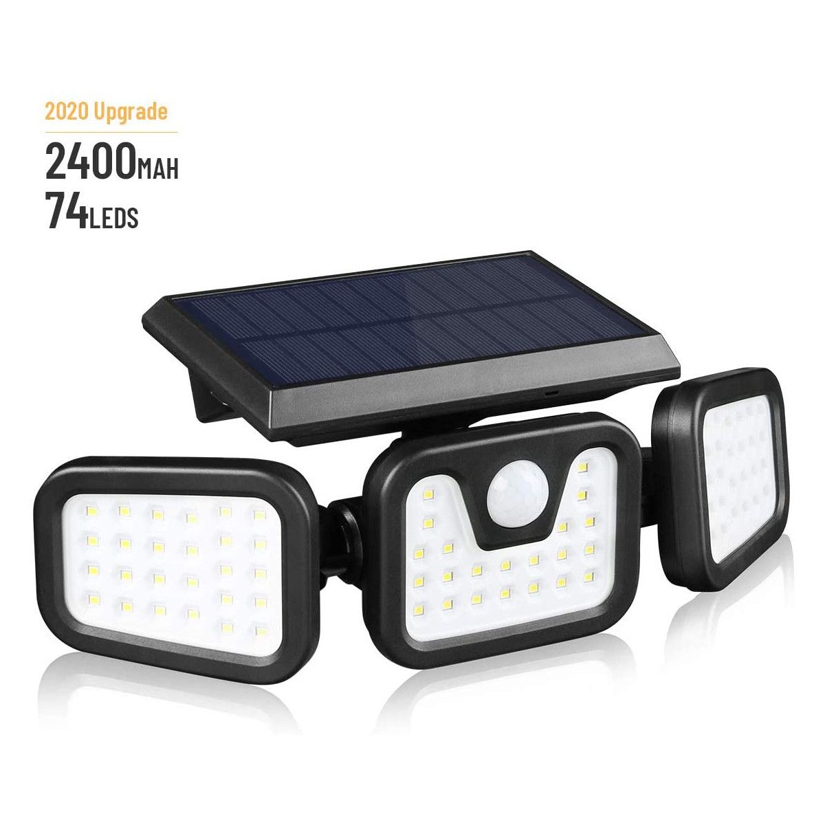 Solar Lights Outdoor with Motion Sensor,3 Heads 70LEDs Solar Flood Light IP65 Waterproof, Adjustable 360