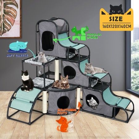 Cat Tower Scratching Post Climbing Tree Furniture Scratcher Pet Gym Condo House Activity Centre Nest Hammock Toys Kit Multi-Tier