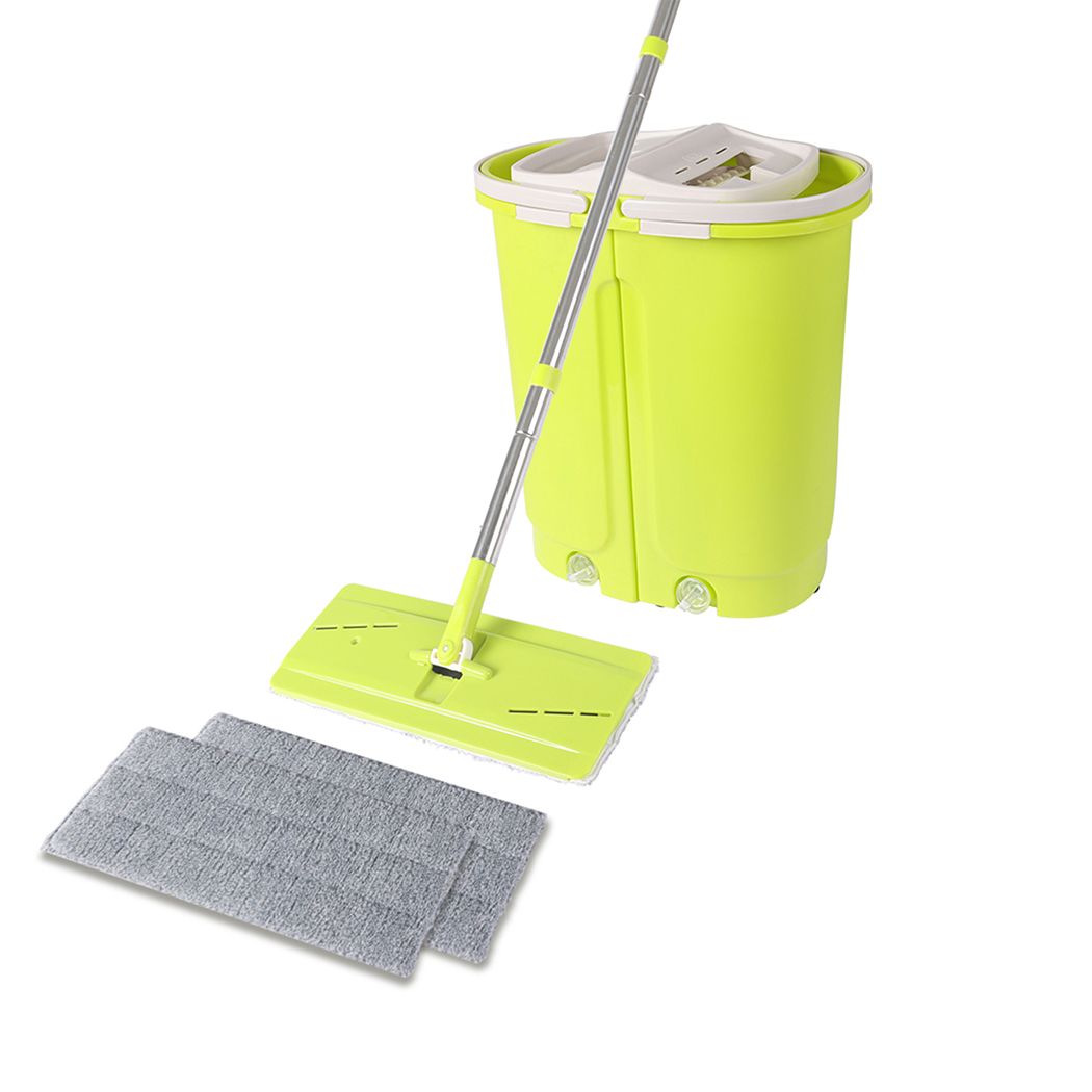 Flat Mop Bucket Floor Cleaner Set Stainless Steel Wet Dry Microfiber Mop Heads