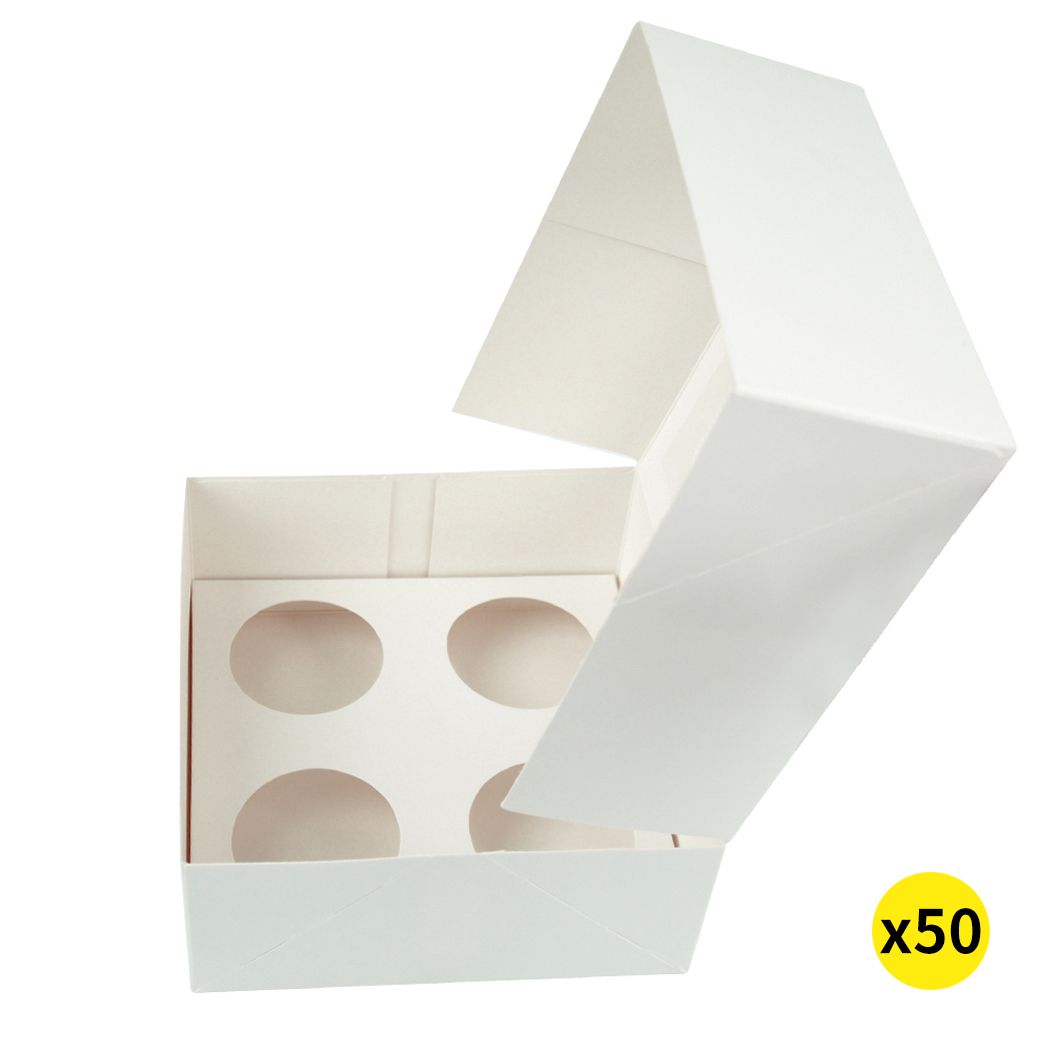 50 Pcs 4 Holes Cupcake Boxes Cupe Cake Box Window Face Cover and Inserts