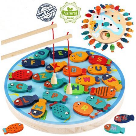 Magnetic Wooden Fishing Game Toy for Toddlers