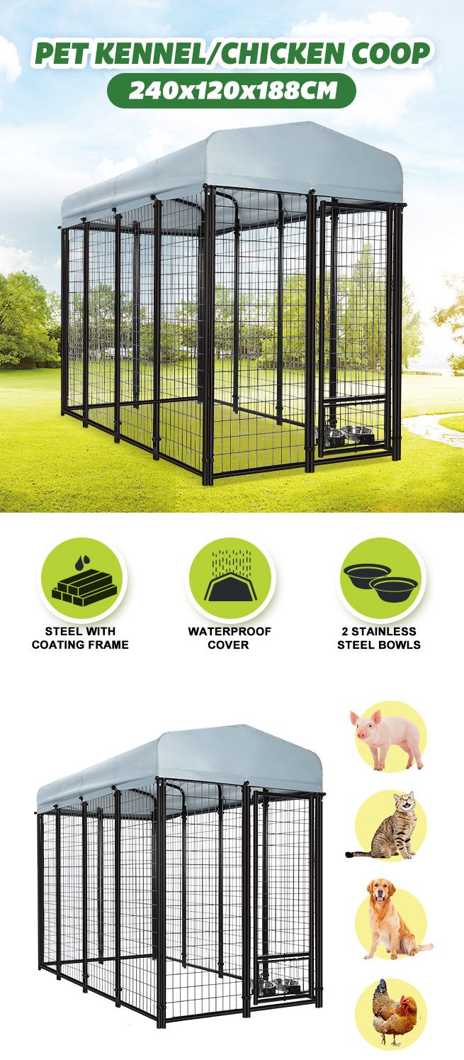 Galvanised Steel Dog Kennel Enclosure Pet Playpen Fence with Fabric