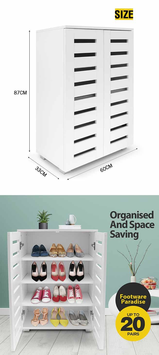 2 Door 20 Pair Shoe Storage Cabinet for Home Entryway Closet