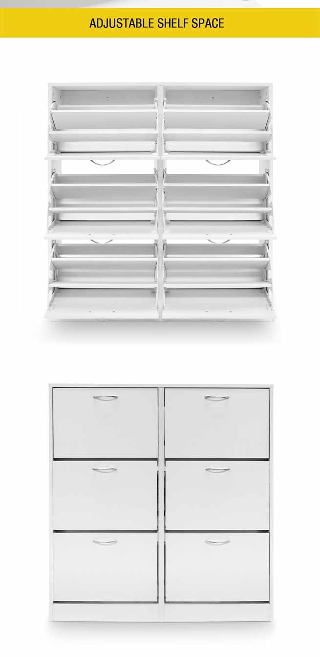 Wood Shoe Cabinet 54 Pairs Shoe Rack White with 6 Compartments