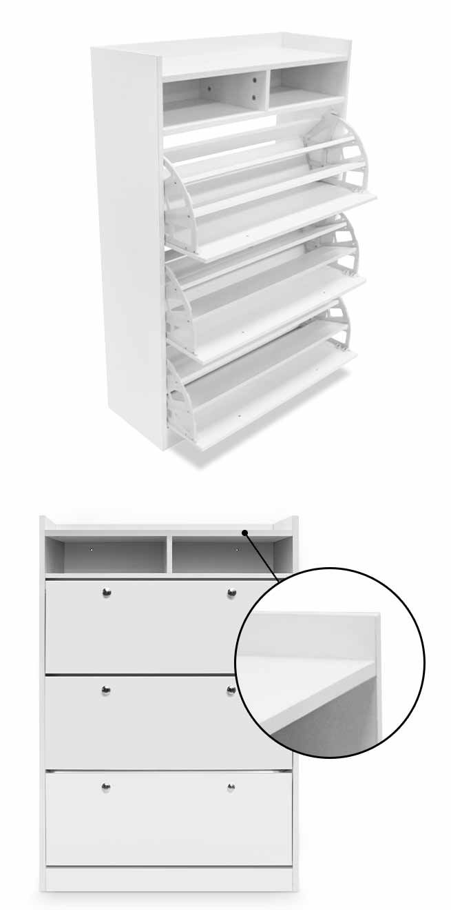 45 Pairs Wood Shoe Cabinet Rack Storage Shelves in White Finish