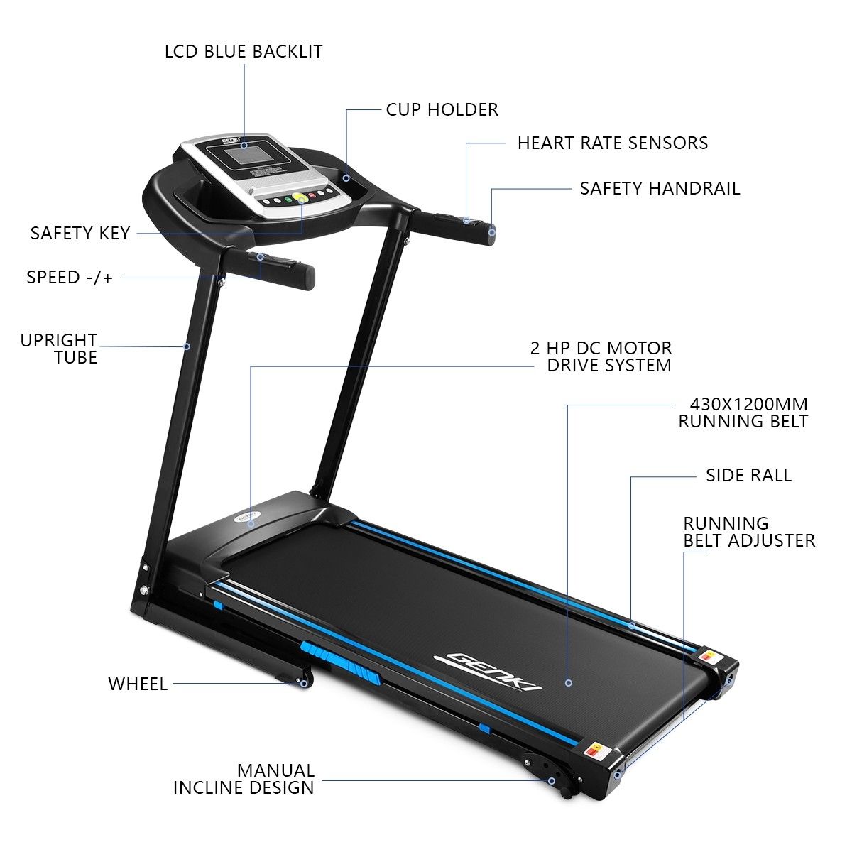 Genki 2HP Treadmill Home Gym Equipment Foldable Running Exercise