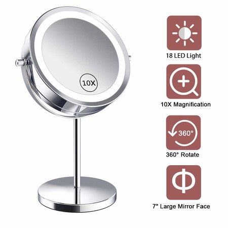 Lighted Makeup Mirror Led Double, 10x Magnifying Makeup Mirror With Led