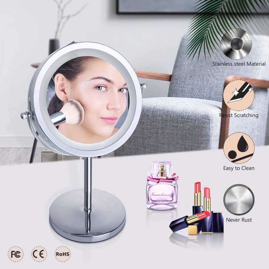 Makeup Mirror with Light 1X/10X Magnification Double Sided 270 Degree Rotation LED Vanity Mirror Portable LED Light illuminated Foldable 