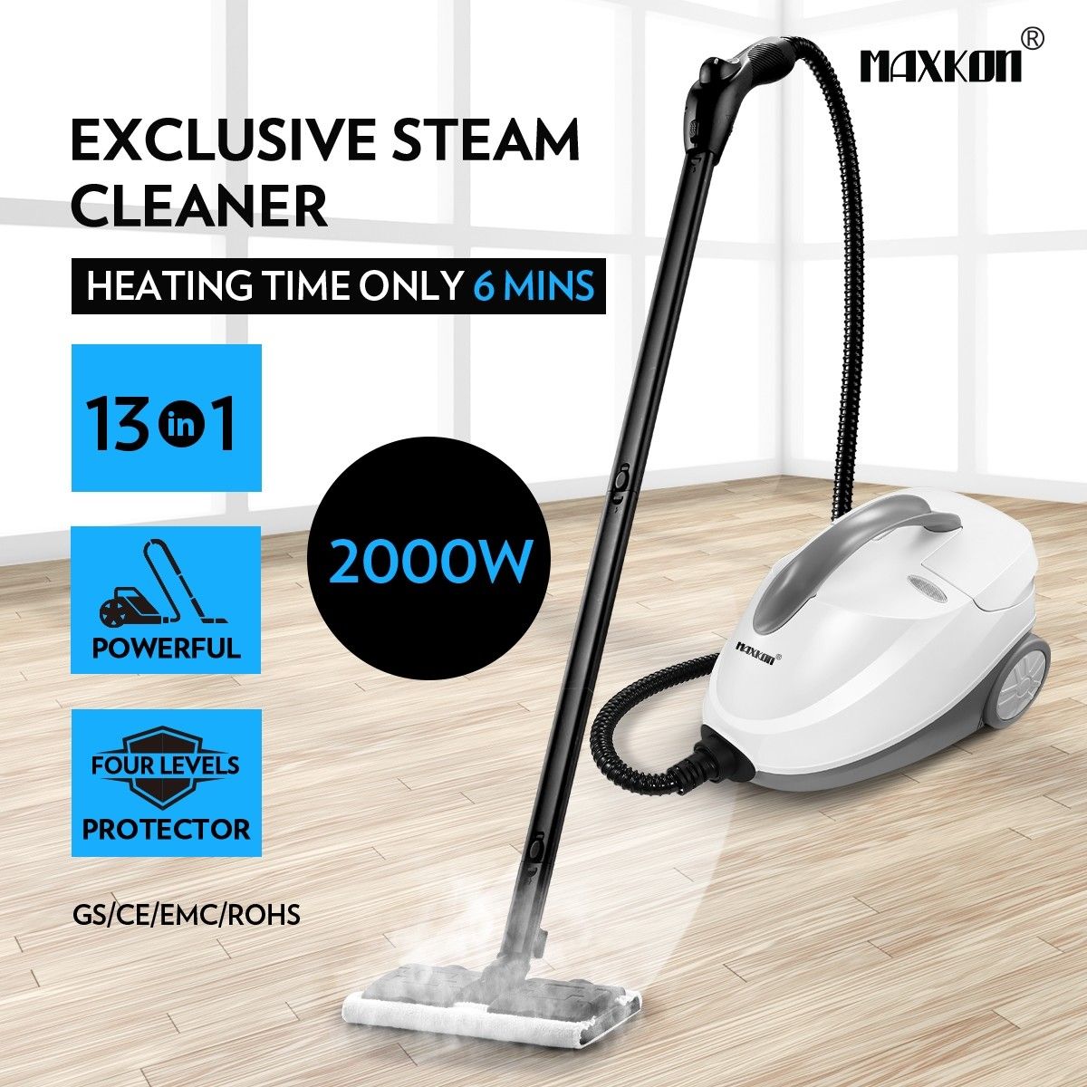 Maxkon Home High Pressure Carpet Floor Window Steam Cleaner Mop White