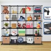 Metal Wire 25-Cube Storage Grid Organizer DIY Modular Cabinet for Toys Books Clothes Black