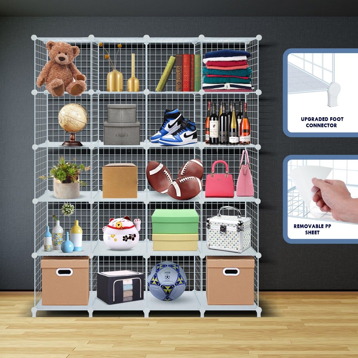 20 Cubes Metal Wire Grid Storage Shelf Modular Organizer DIY Storage Rack White