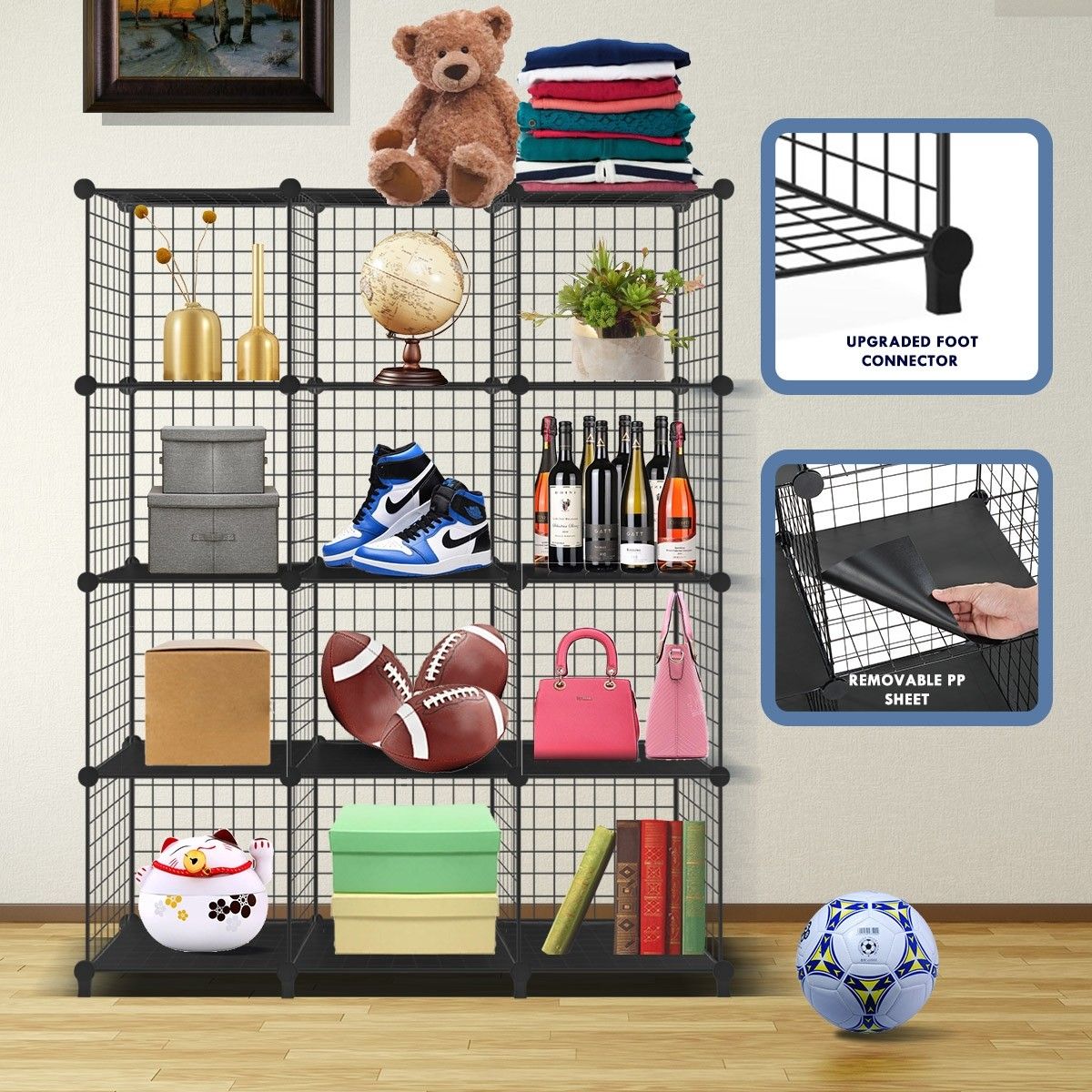 DIY Metal Wire Cube Storage 12 Cubes Modular Storage Shelf Closet Black