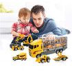 6 in 1 Die-cast Construction Vehicle Mini Engineering Truck Toy Set in Carrier Truck Playset for Boys 3 age+