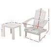 Gardeon 2PC Adirondack Outdoor Table and Chair Wooden Beach Chair Patio Furniture White