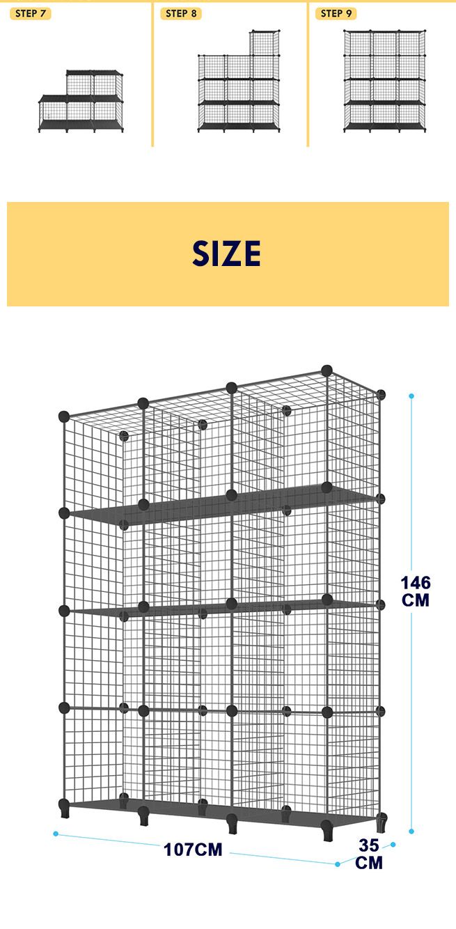 DIY Metal Wire Cube Storage 12 Cubes Modular Storage Shelf Closet Black