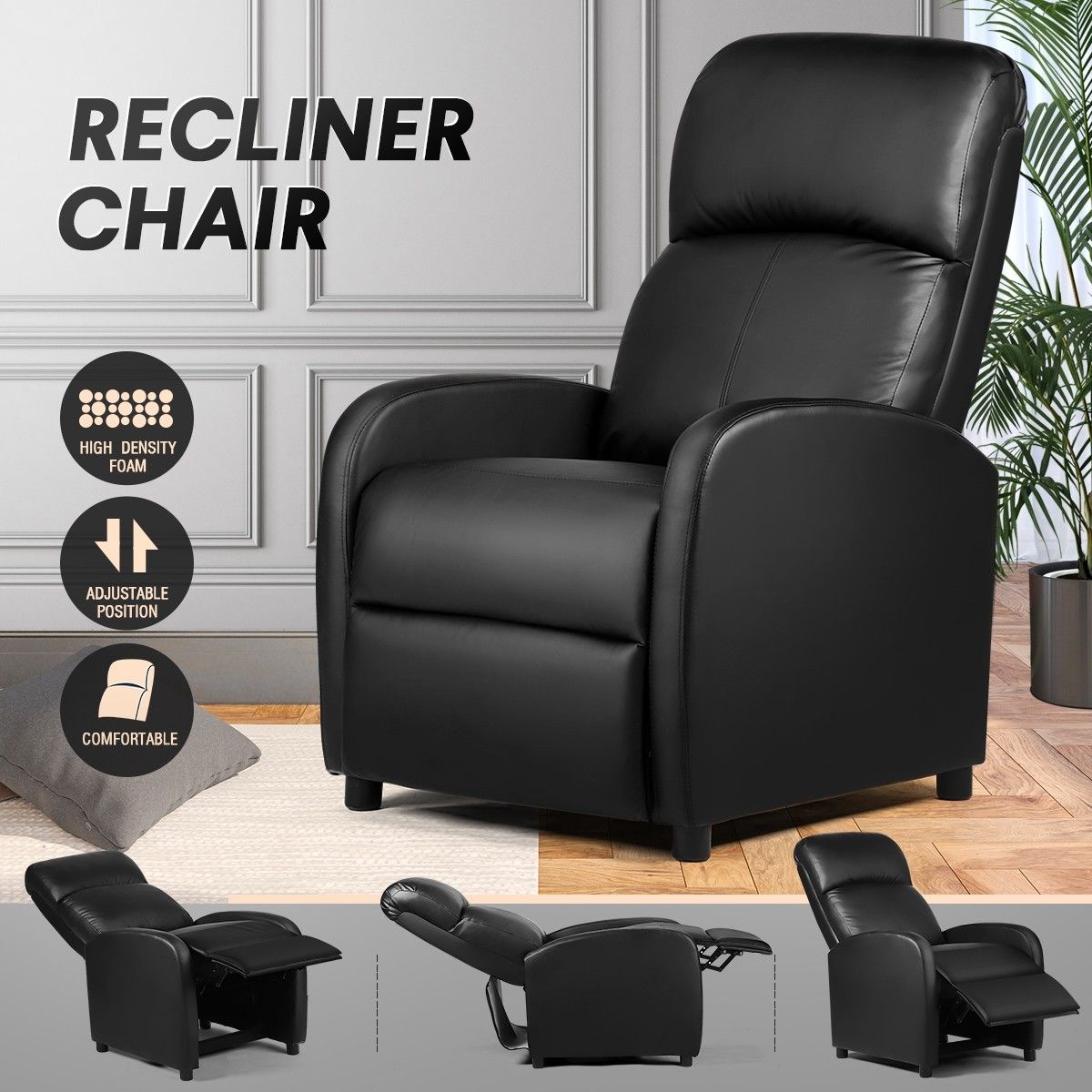 PU Leather Recliner Chair Armchair Upholstered Sofa Lounge Couch Living Room Furniture